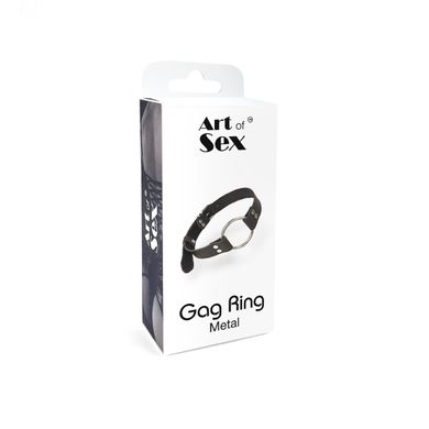 Кляп Металлическое кольцо из натуральной кожи Art of Sex - Gag Ring Metal, цвет Черный
