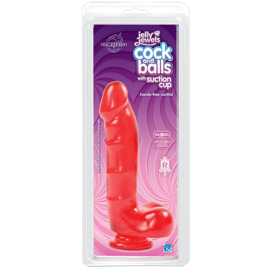 Фаллоимитатор Doc Johnson Jelly Jewels - Cock and Balls with Suction Cup - Red