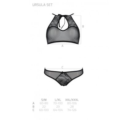 Комплект: бра, трусики з ажурним декором та відкритим кроком Ursula Set black L/XL — Passion