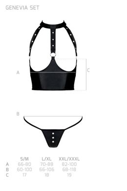 Комплект белья с открытой грудью Passion GENEVIA SET WITH OPEN BRA L/XL black, корсет, стринги