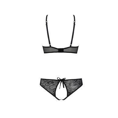 Комплект: бра, трусики з ажурним декором та відкритим кроком Ursula Set black S/M — Passion