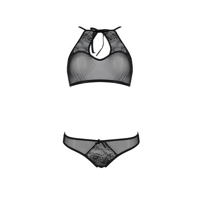 Комплект: бра, трусики з ажурним декором та відкритим кроком Ursula Set black S/M — Passion