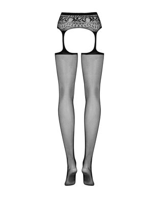 Сетчатые чулки-стокинги с кружевным поясом Obsessive Garter stockings S307 XL/XXL, черные, имитация