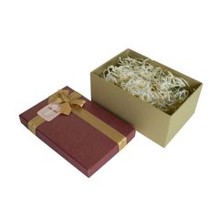 Подарункова коробка з бантом бордово-золота, L — 29,5×22,5×13 см