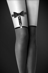 Гартер на ногу Bijoux Pour Toi - WITH BOW Black, сексуальна підв'язка з бантиком, екошкіра, Чорний
