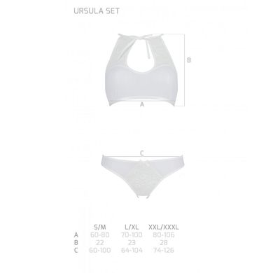 Комплект: бра, трусики з ажурним декором та відкритим кроком Ursula Set white S/M — Passion