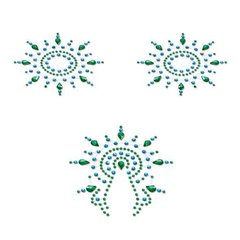 Пестіс з кристалів Petits Joujoux Gloria set of 3 - Green/Blue, прикраса на груди та вульву