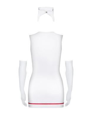 Еротичний костюм медсестри Obsessive Emergency dress S/M, white, сукня, стринги, рукавички, чепчик,