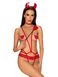 Еротичний костюм чортика зі стреп Obsessive Evilia teddy red S/M, боді, чокер, накладки на соски, об
