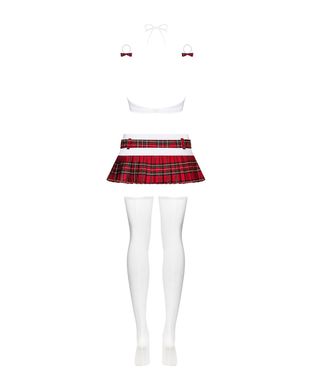 Еротичний костюм школярки з мініспідницею Obsessive Schooly 5pcs costume L/XL, біло-червоний, топ, с