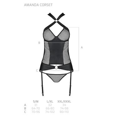 Сетчатый комплект корсет с халтером, съемные подвязки и трусики Amanda Corset black S/M - Passion